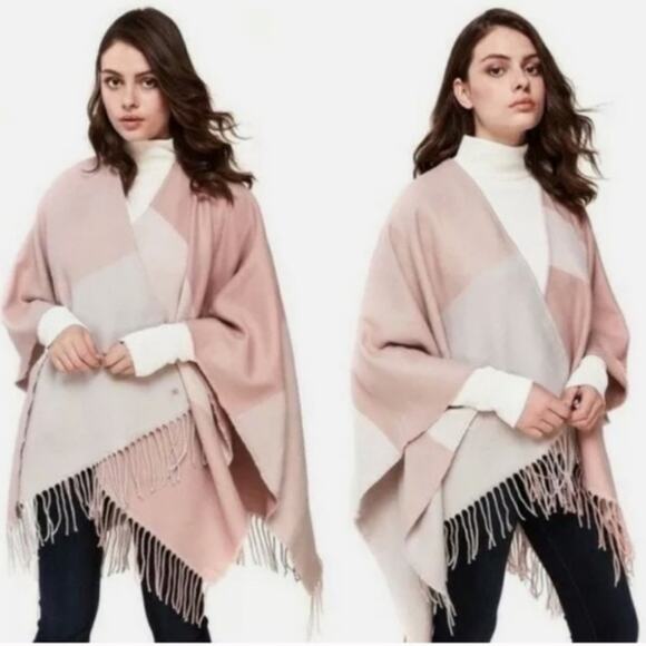 Soia & Kyo Pink Wrap Shawl Fringe Trim Woven Scarf Scarfigan - Picture 10 of 11